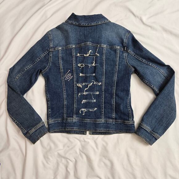 Vintage Y2K Allen B. Denim Jacket Womens S Blue Distressed Embellished - Picture 7 of 11